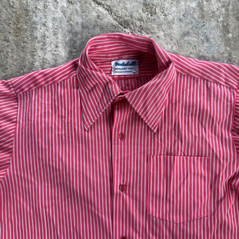 Vintage 70s Red Pinstripe Button Up Shirt Pointy Collar Flowy Masterbuilt Fits L